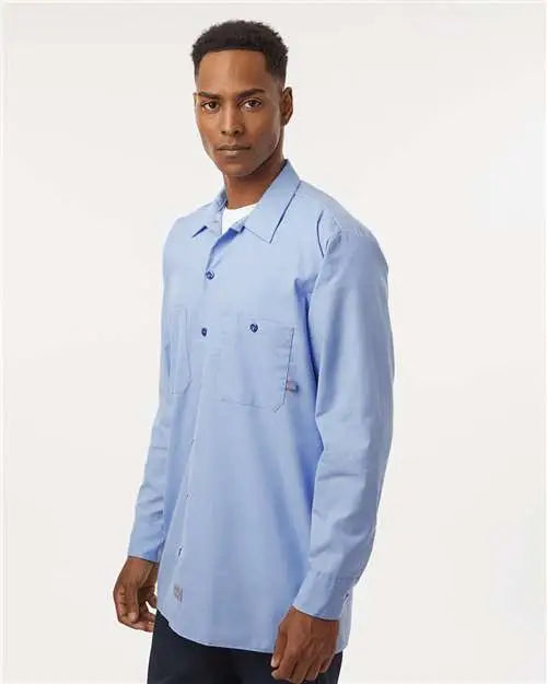 Dickies L535t Industrial Long Sleeve Work Shirt - Tall Sizes - Light Blue