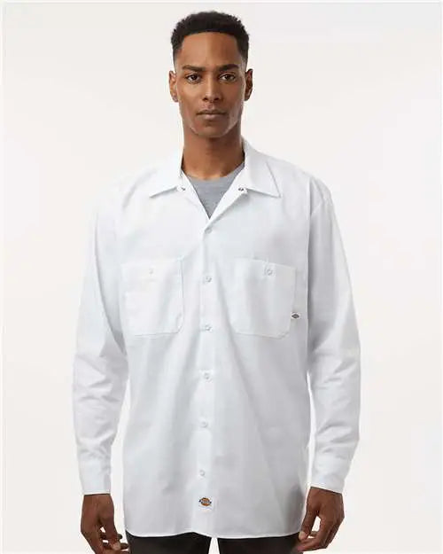 Dickies L535t Industrial Long Sleeve Work Shirt - Tall Sizes - White