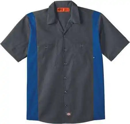 Dickies Ls524l Industrial Colorblocked Short Sleeve Shirt Long Sizes Dark Charcoal Royal Blue