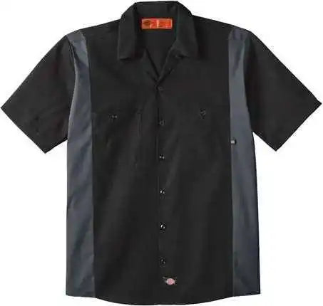 Dickies Ls524l Industrial Colorblocked Short Sleeve Shirt - Long Sizes - Black Dark Charcoal