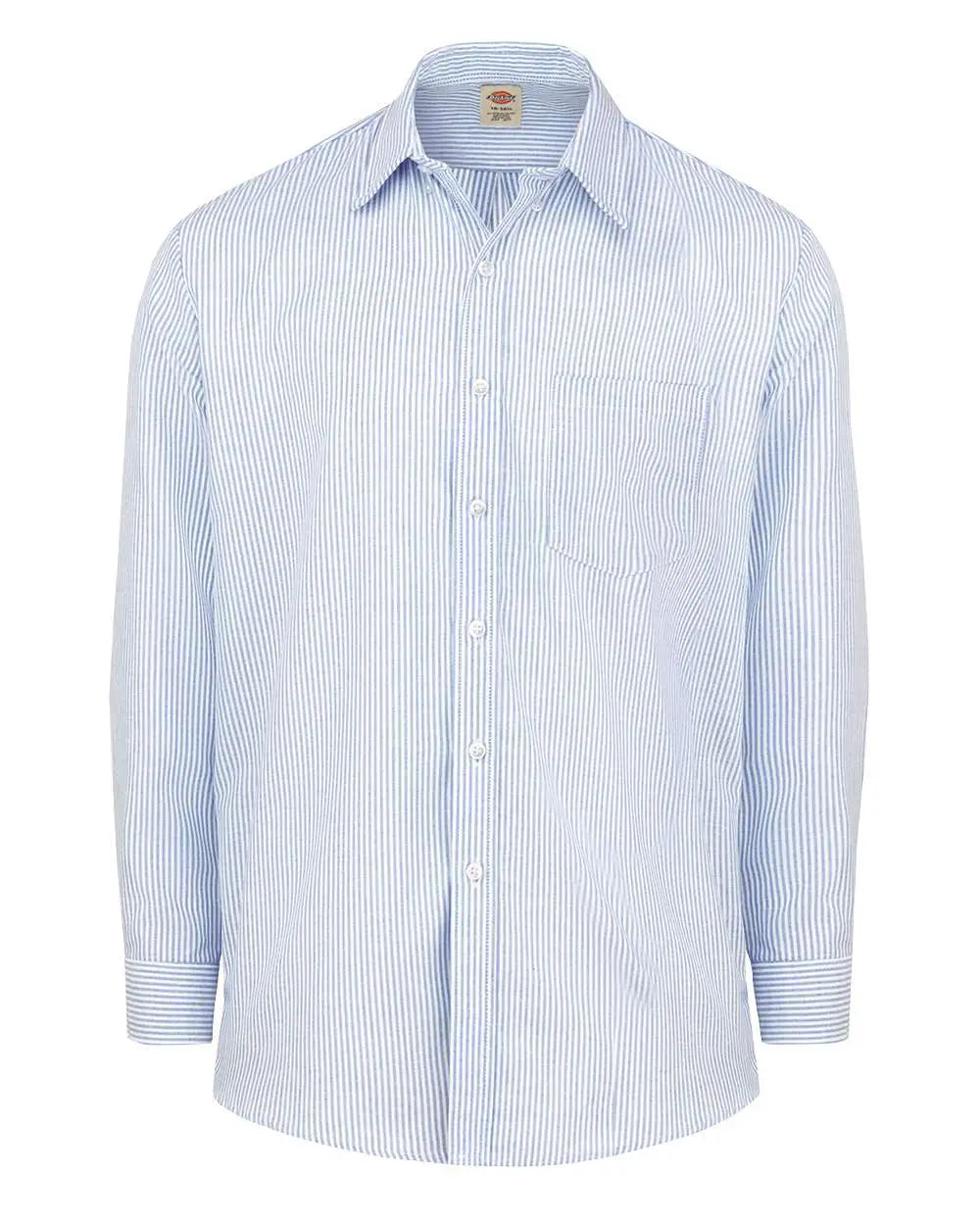 Dickies Sss36 Long Sleeve Oxford Shirt - Blue White Stripe