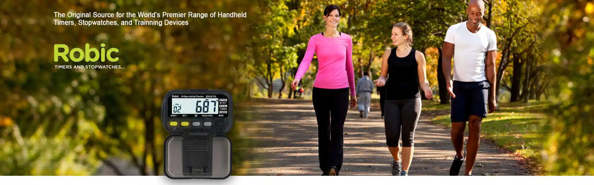 A digital pedometer displaying ’687’’ steps.