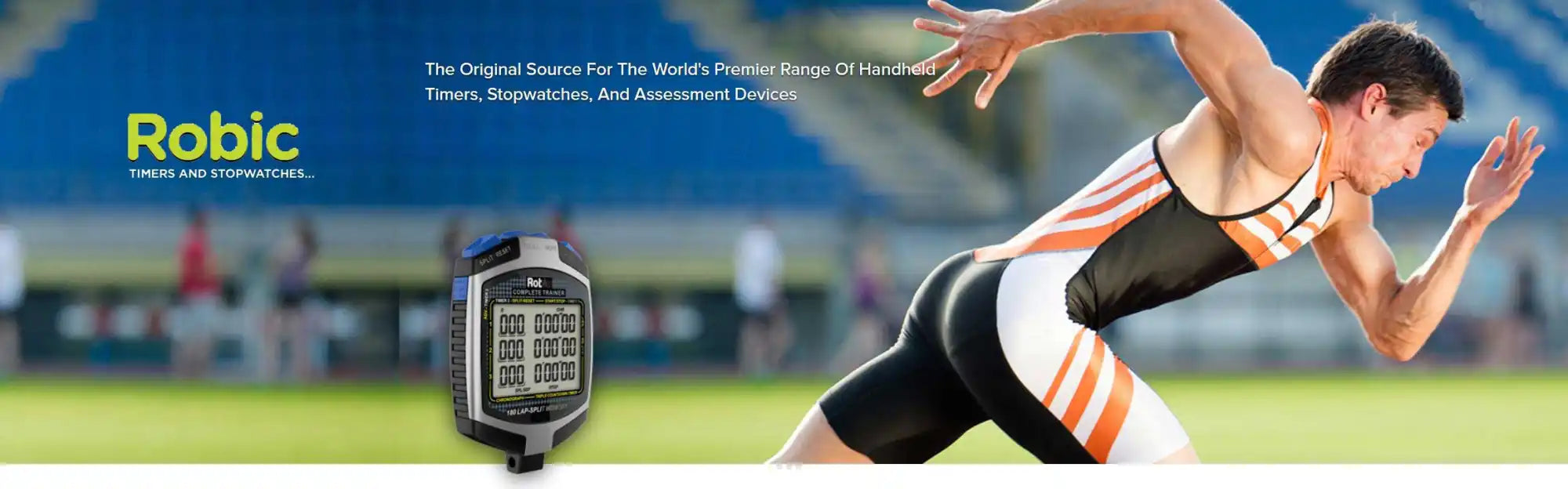A digital stopwatch or timer designed for sports, capable of displaying multiple readings simultaneously.