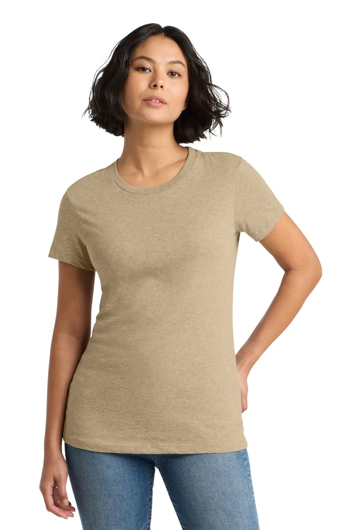 District Dm104l Women’s Perfect Weight Tee - Heathered Latte - Ladies Xs