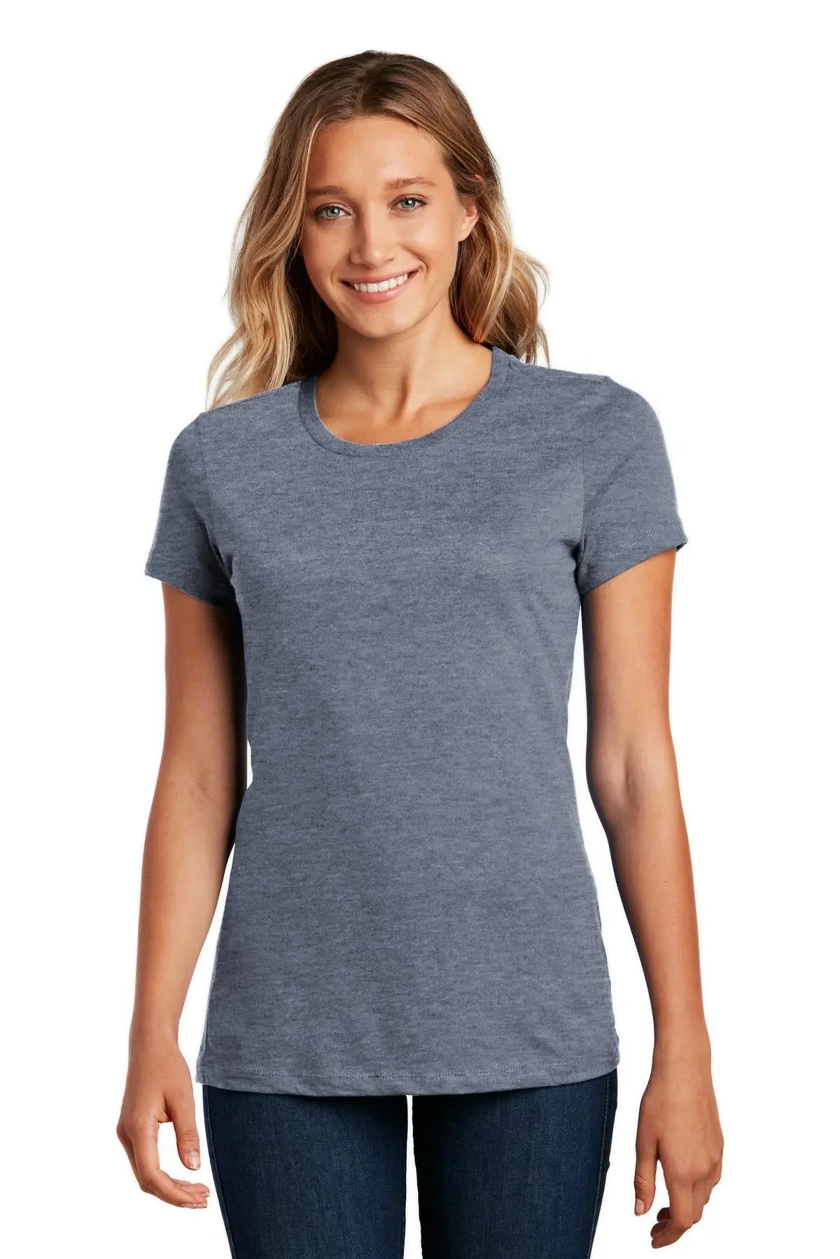 District Dm104l Women’s Perfect Weight Tee - Heathered Navy - Ladies Xs