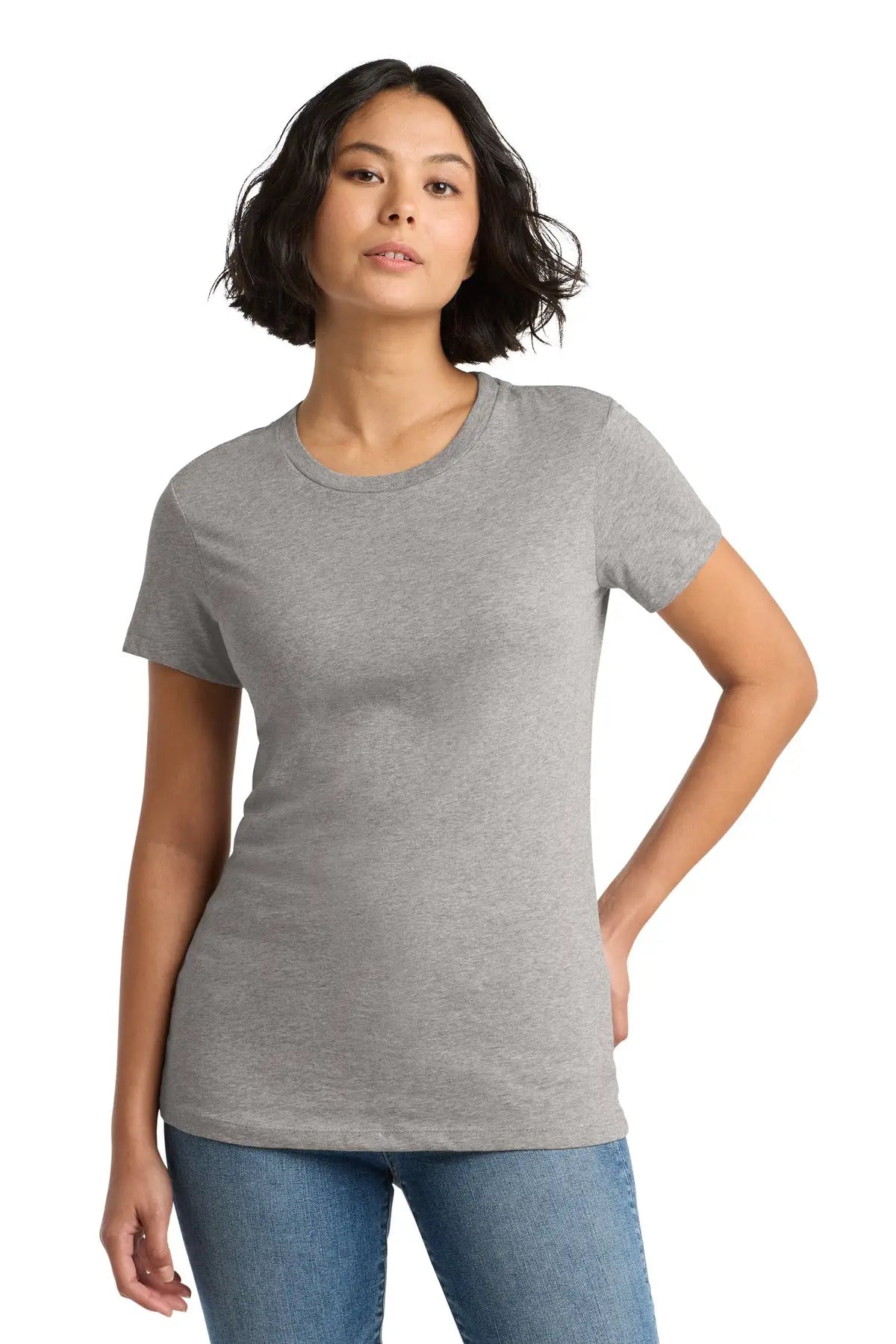 District Dm104l Women’s Perfect Weight Tee - Heathered Steel - Ladies Xs