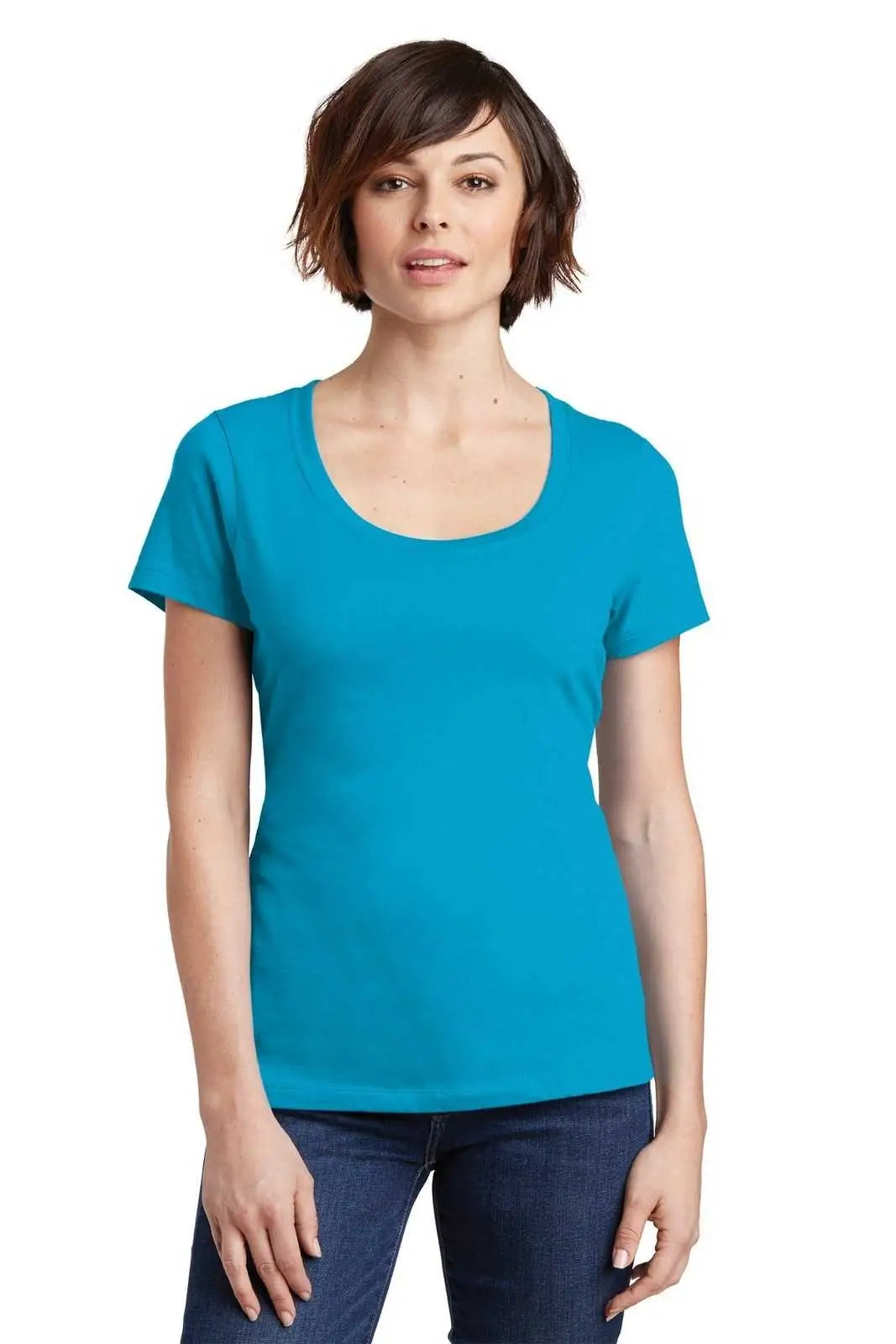 District Dm106l Women’s Perfect Weight Scoop Tee - Bright Turquoise