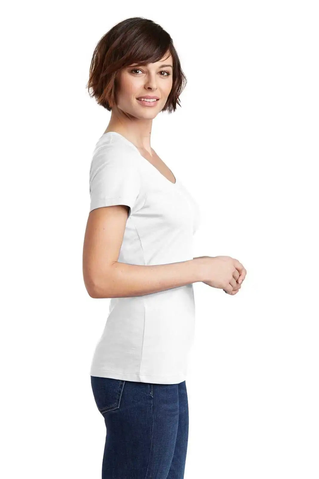 District Dm106l Women’s Perfect Weight Scoop Tee - Bright White