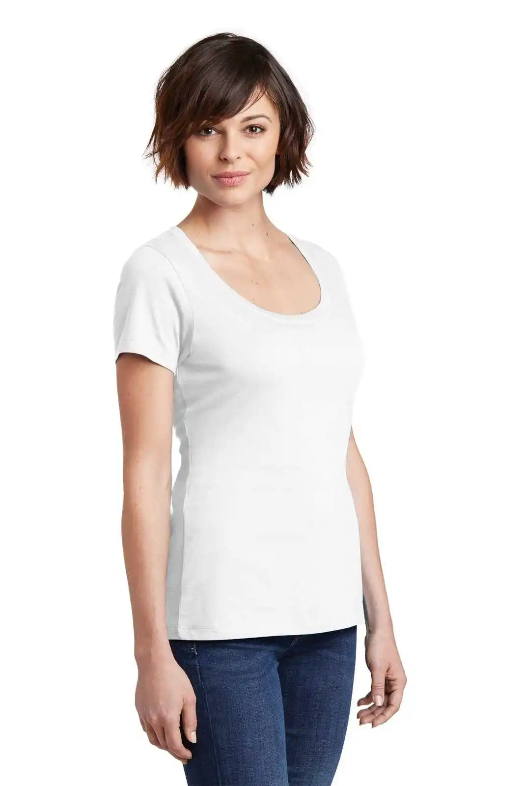 District Dm106l Women’s Perfect Weight Scoop Tee - Bright White