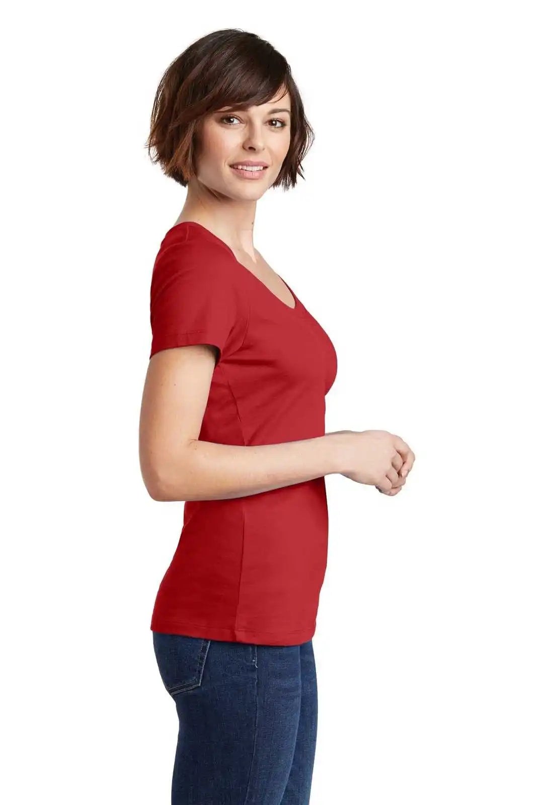 District Dm106l Women’s Perfect Weight Scoop Tee - Classic Red