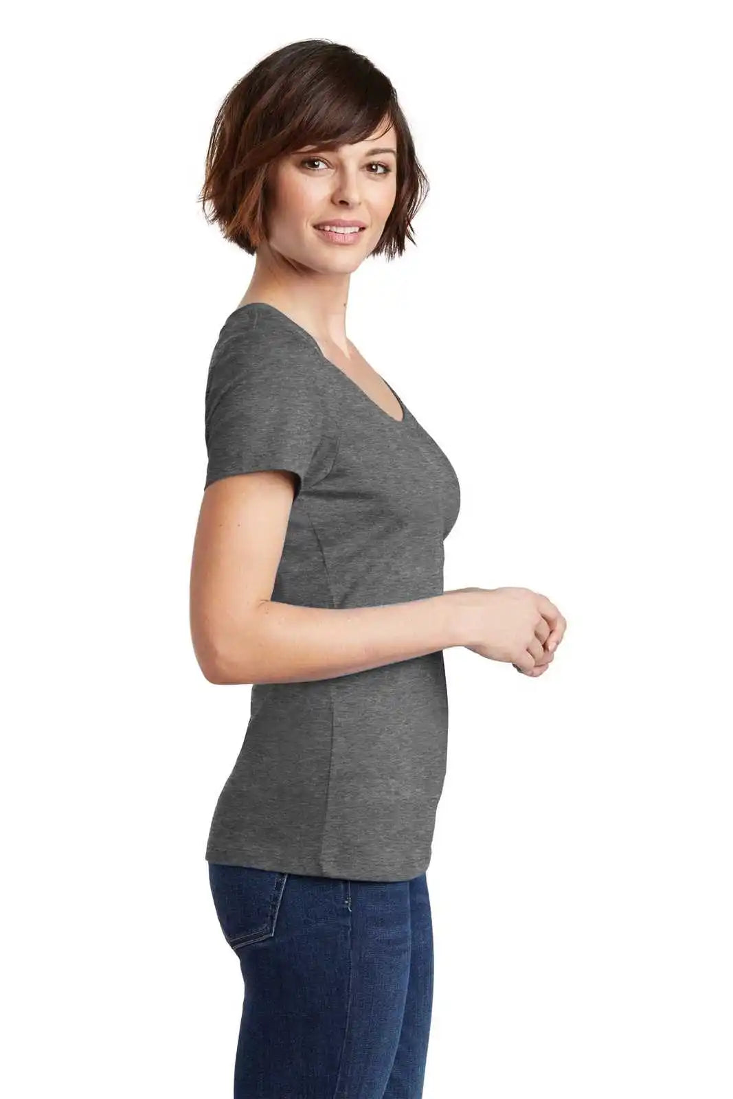District Dm106l Women’s Perfect Weight Scoop Tee - Heathered Nickel