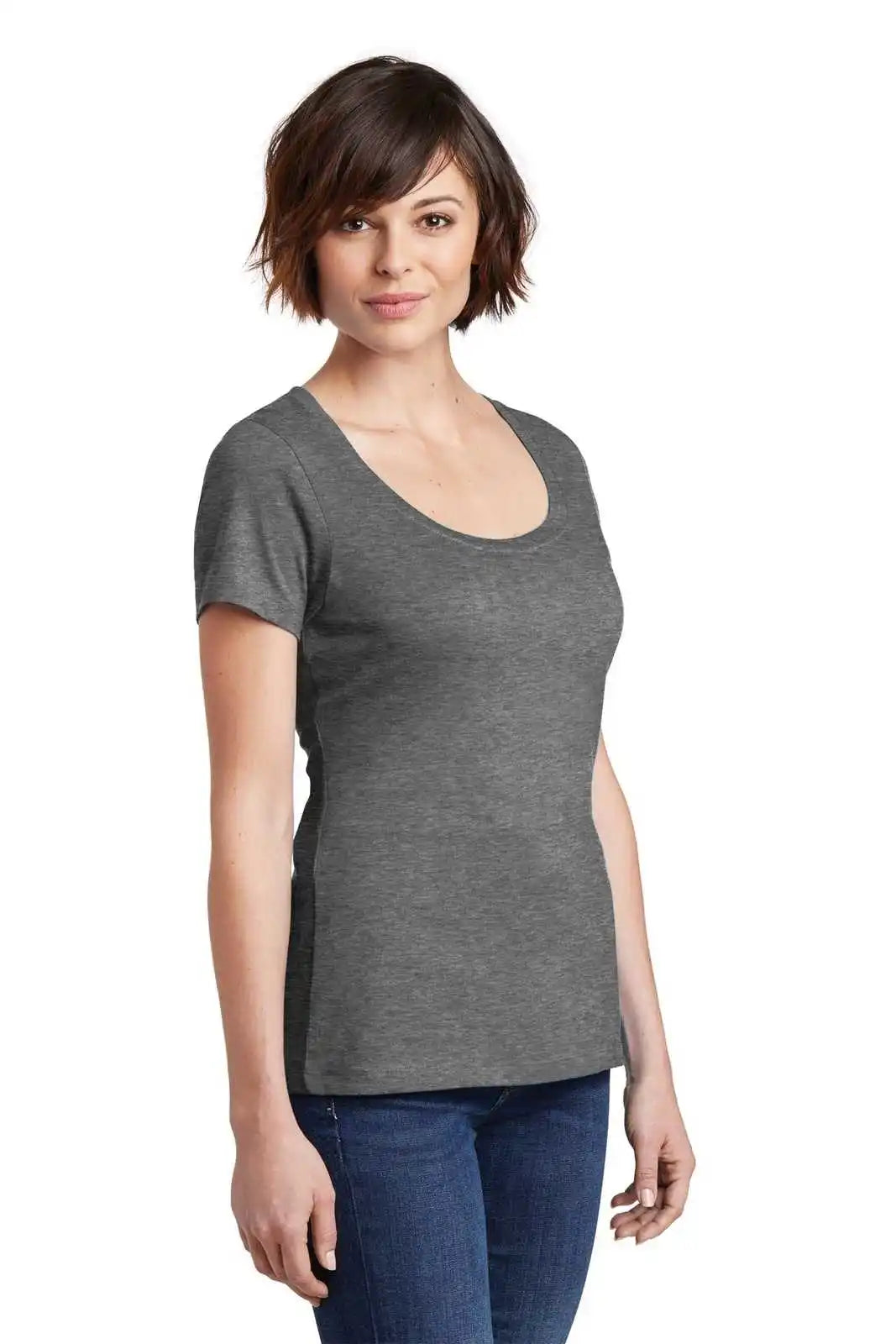 District Dm106l Women’s Perfect Weight Scoop Tee - Heathered Nickel