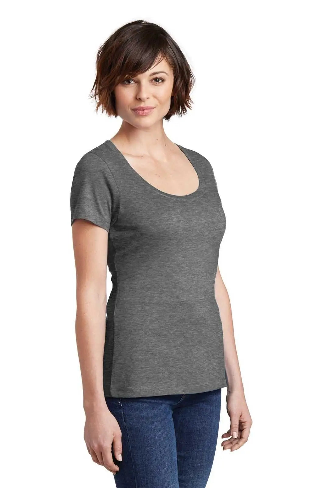 District Dm106l Women’s Perfect Weight Scoop Tee - Heathered Nickel
