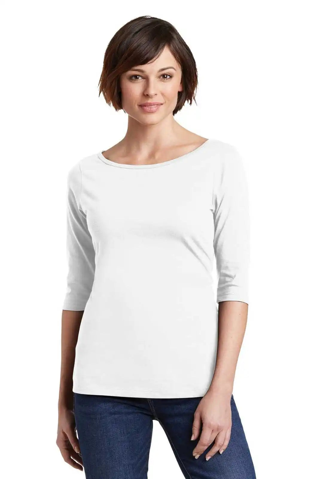 District Dm107l Women’s Perfect Weight 3/4-sleeve Tee - Bright White