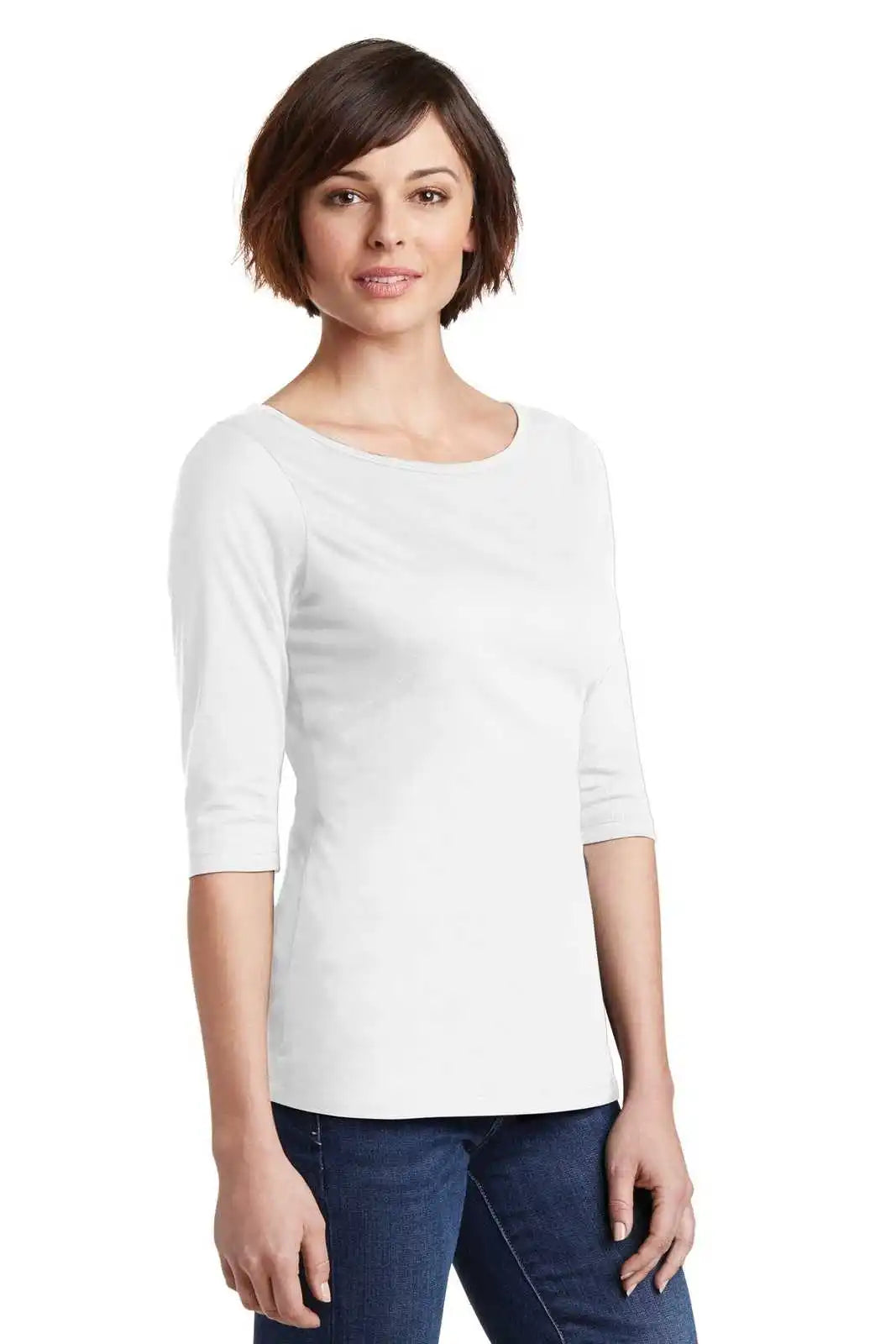 District Dm107l Women’s Perfect Weight 3/4-sleeve Tee - Bright White