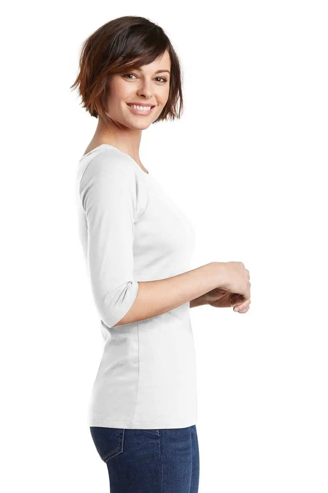 District Dm107l Women’s Perfect Weight 3/4-sleeve Tee - Bright White