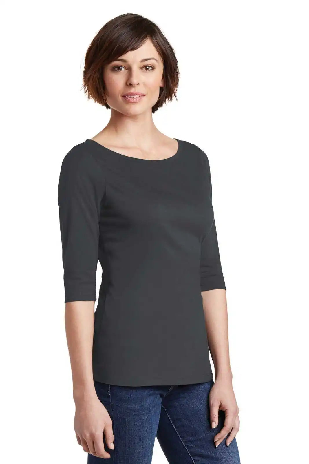 District Dm107l Women’s Perfect Weight 3/4-sleeve Tee - Charcoal
