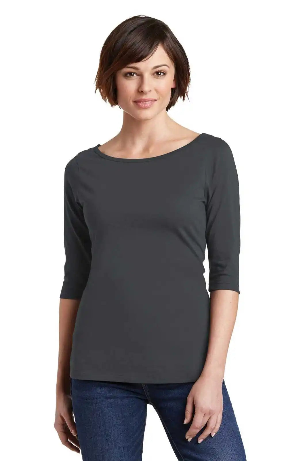 District Dm107l Women’s Perfect Weight 3/4-sleeve Tee - Charcoal