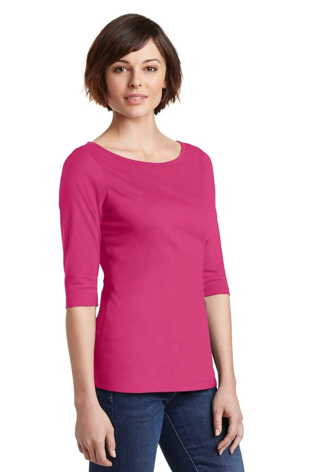 District Dm107l Women’s Perfect Weight 3/4-sleeve Tee - Dark Fuchsia