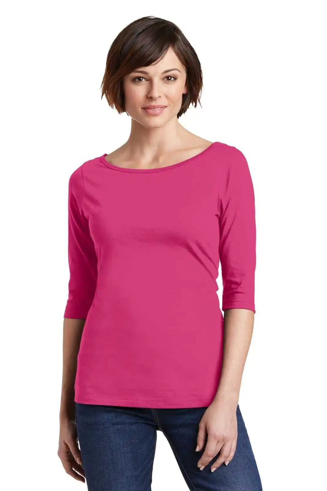 District Dm107l Women’s Perfect Weight 3/4-sleeve Tee - Dark Fuchsia