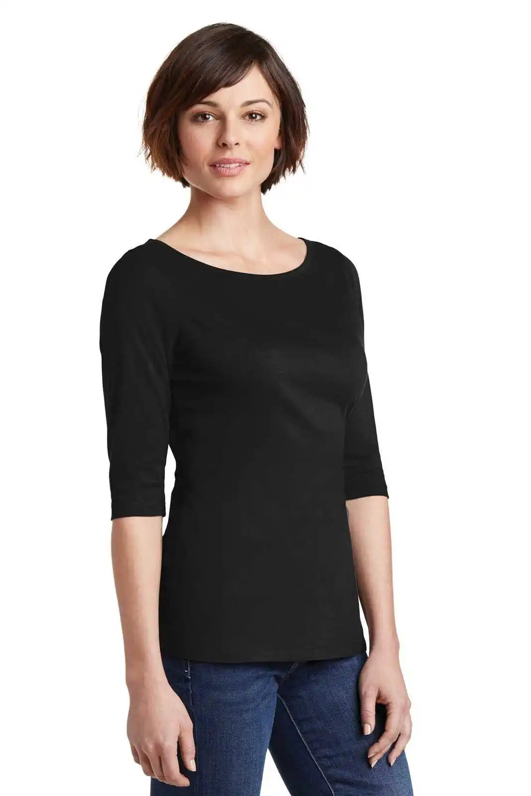 District Dm107l Women’s Perfect Weight 3/4-sleeve Tee - Jet Black