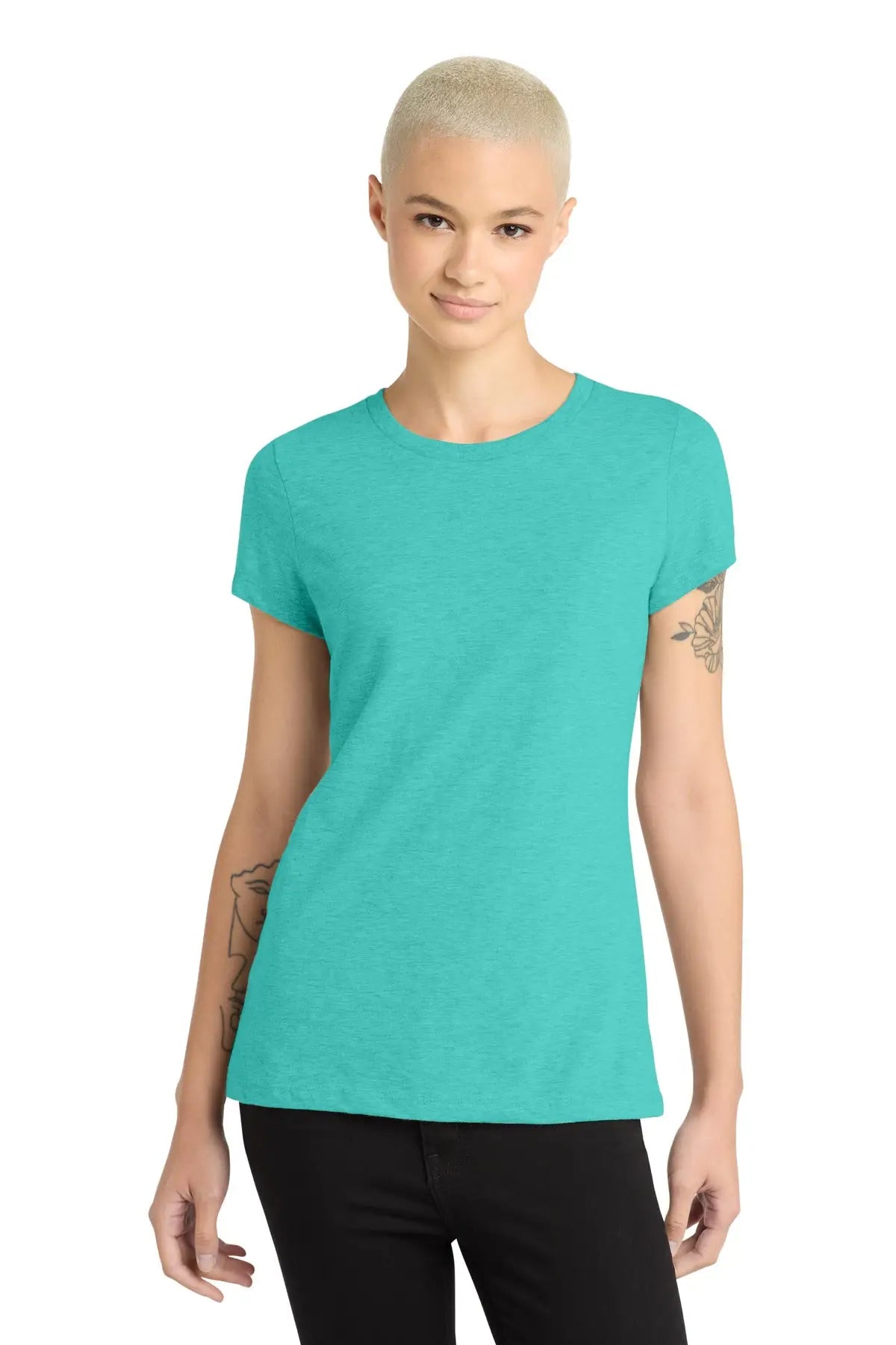 District Dm108l Women’s Perfect Blend Cvc Tee - Aqua Heather - Ladies Xs