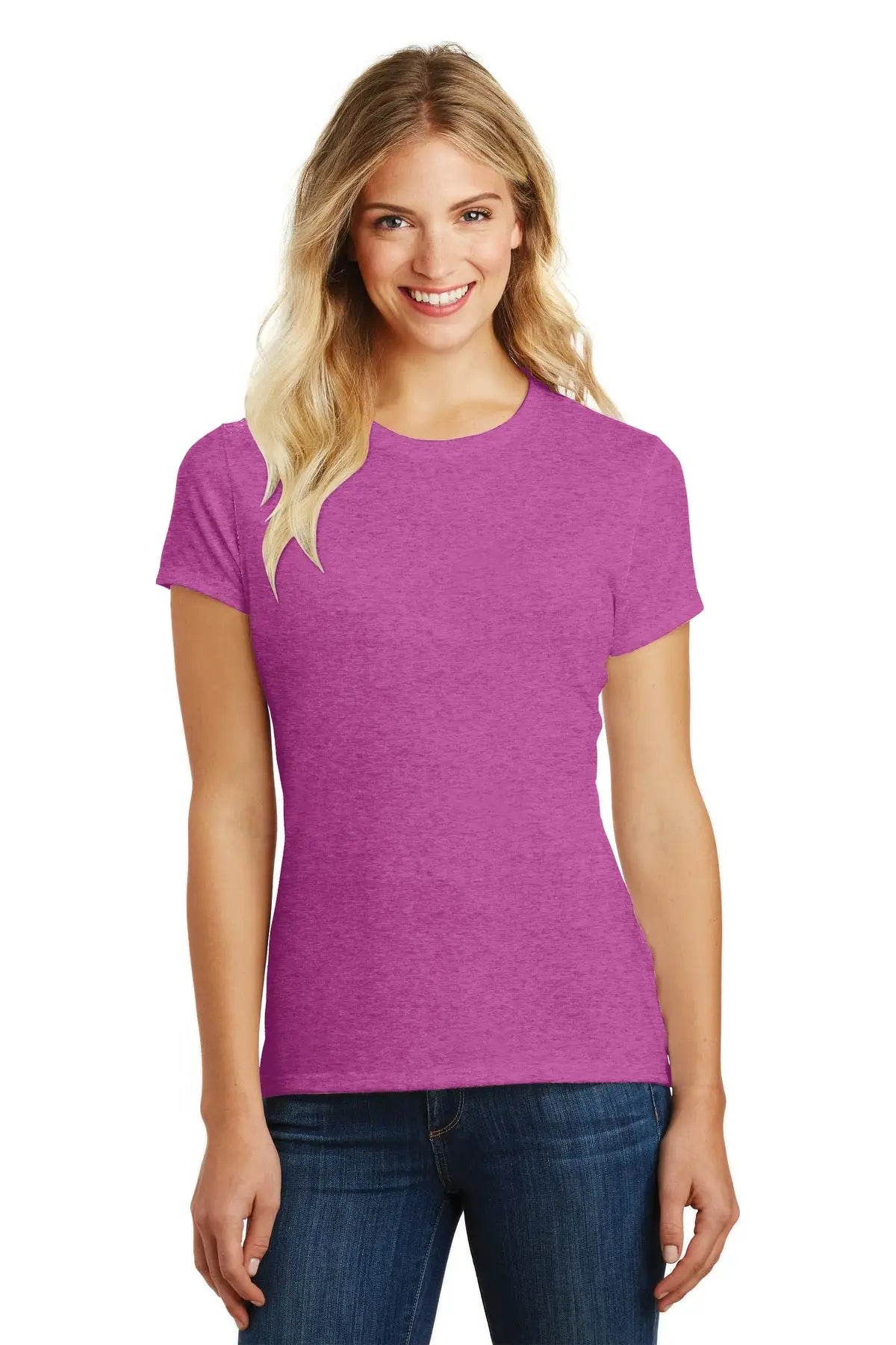 District Dm108l Women’s Perfect Blend Cvc Tee - Heathered Pink Raspberry - Ladies Xs