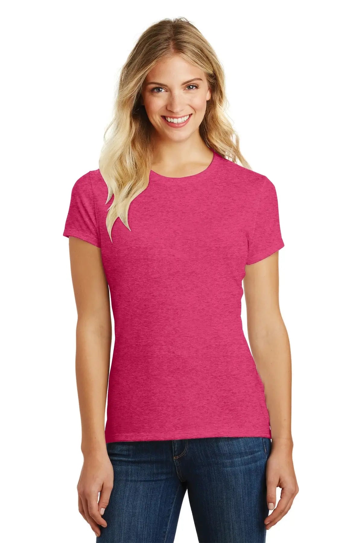 District Dm108l Women’s Perfect Blend Cvc Tee - Heathered Watermelon - Ladies Xs