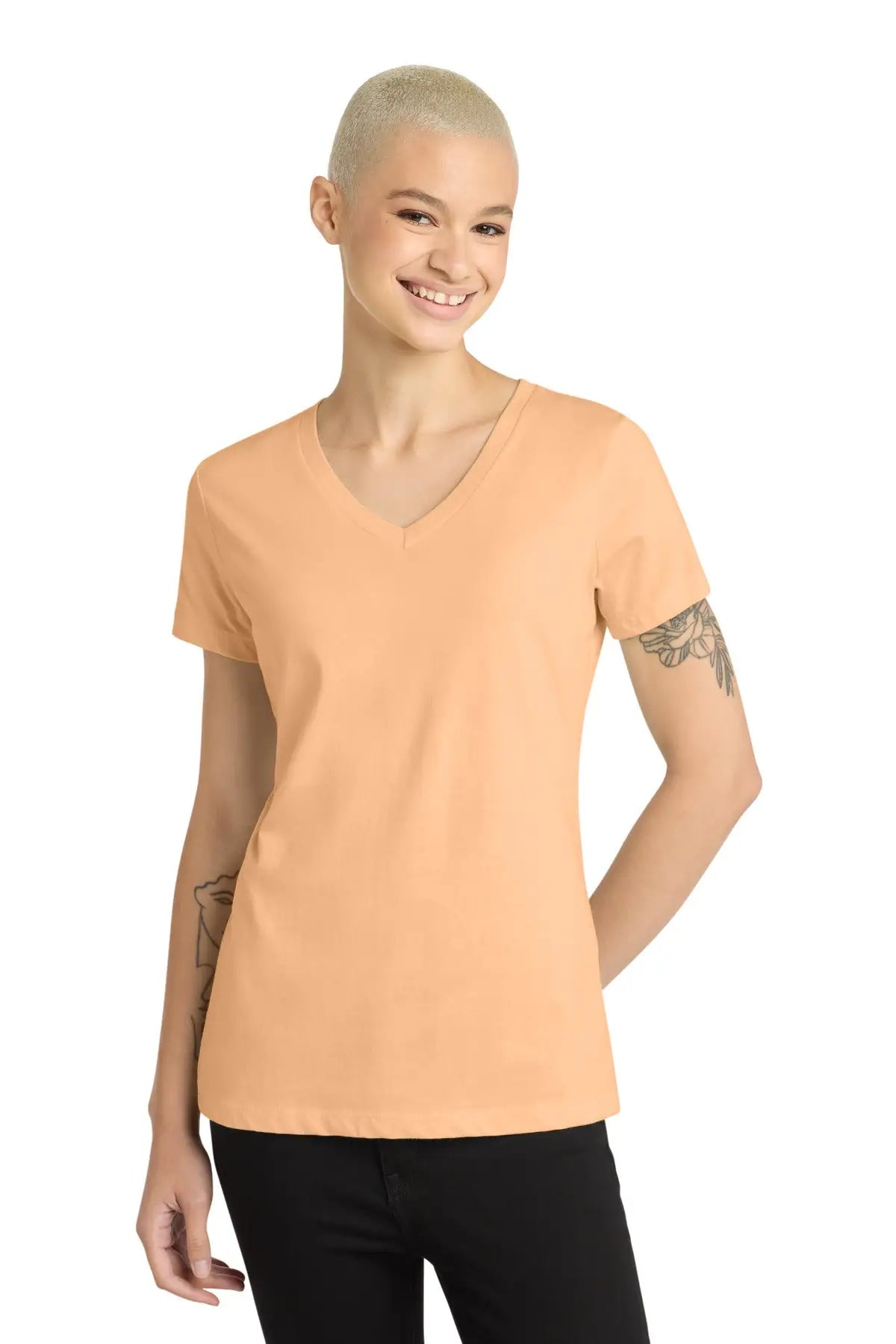 District Dm1170l Women’s Perfect Weight V-neck Tee - Apricot