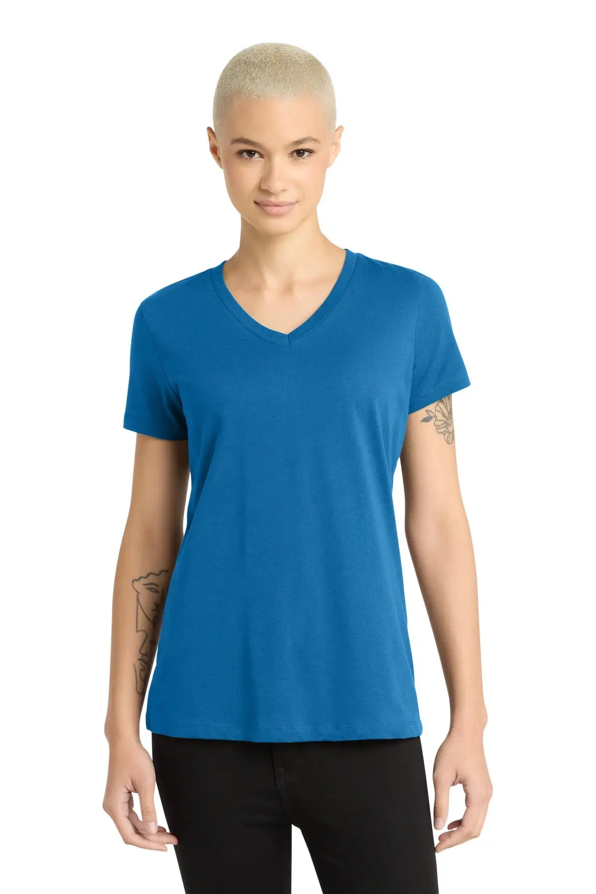 District Dm1170l Women’s Perfect Weight V-neck Tee - Bright Blue