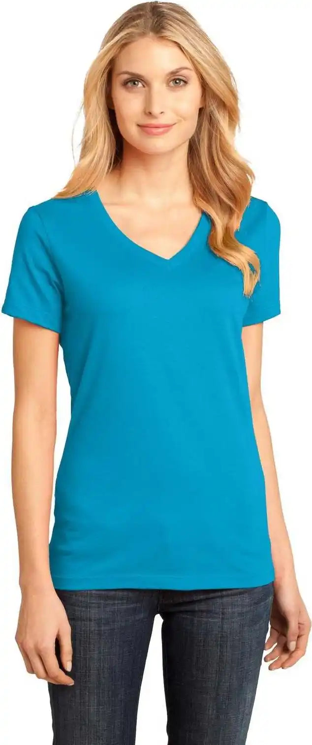 District Dm1170l Women’s Perfect Weight v Neck Tee Bright Turquoise
