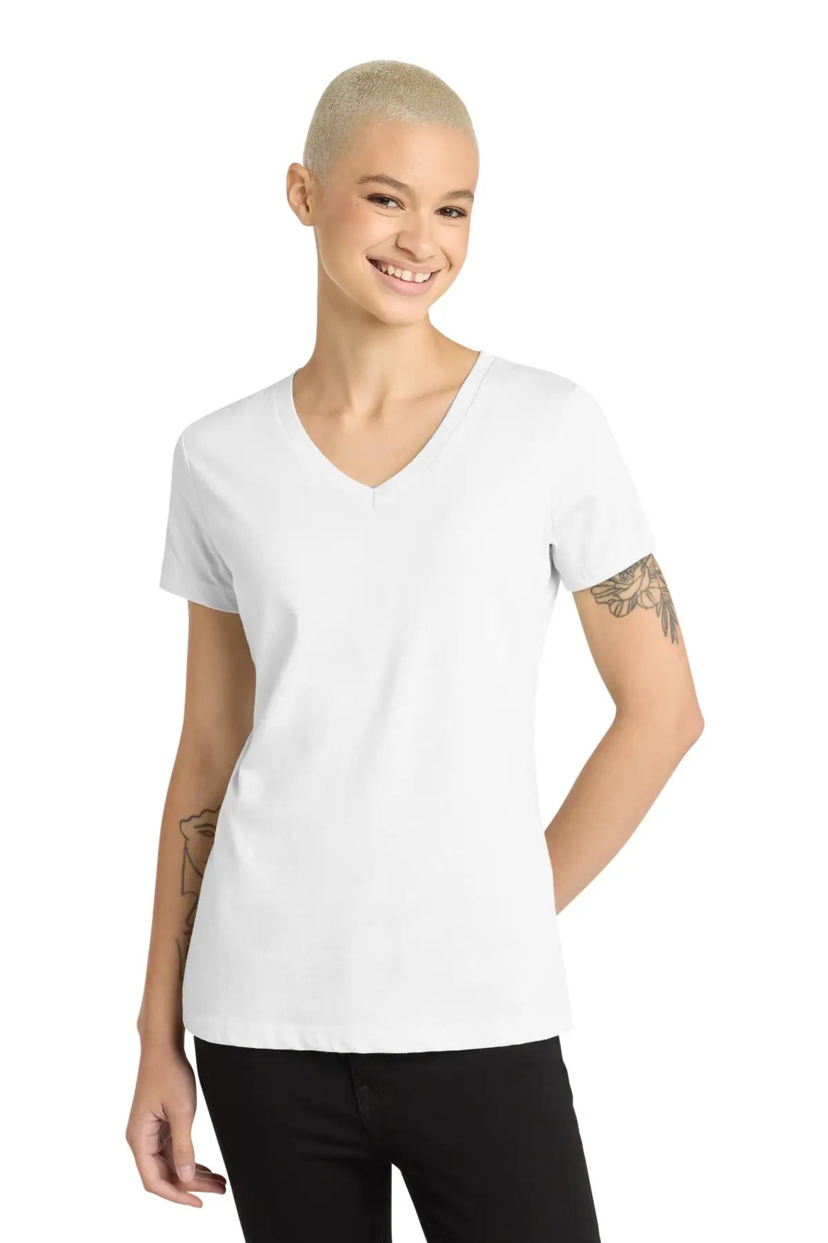 District Dm1170l Women’s Perfect Weight V-neck Tee - Bright White - Ladies Xs
