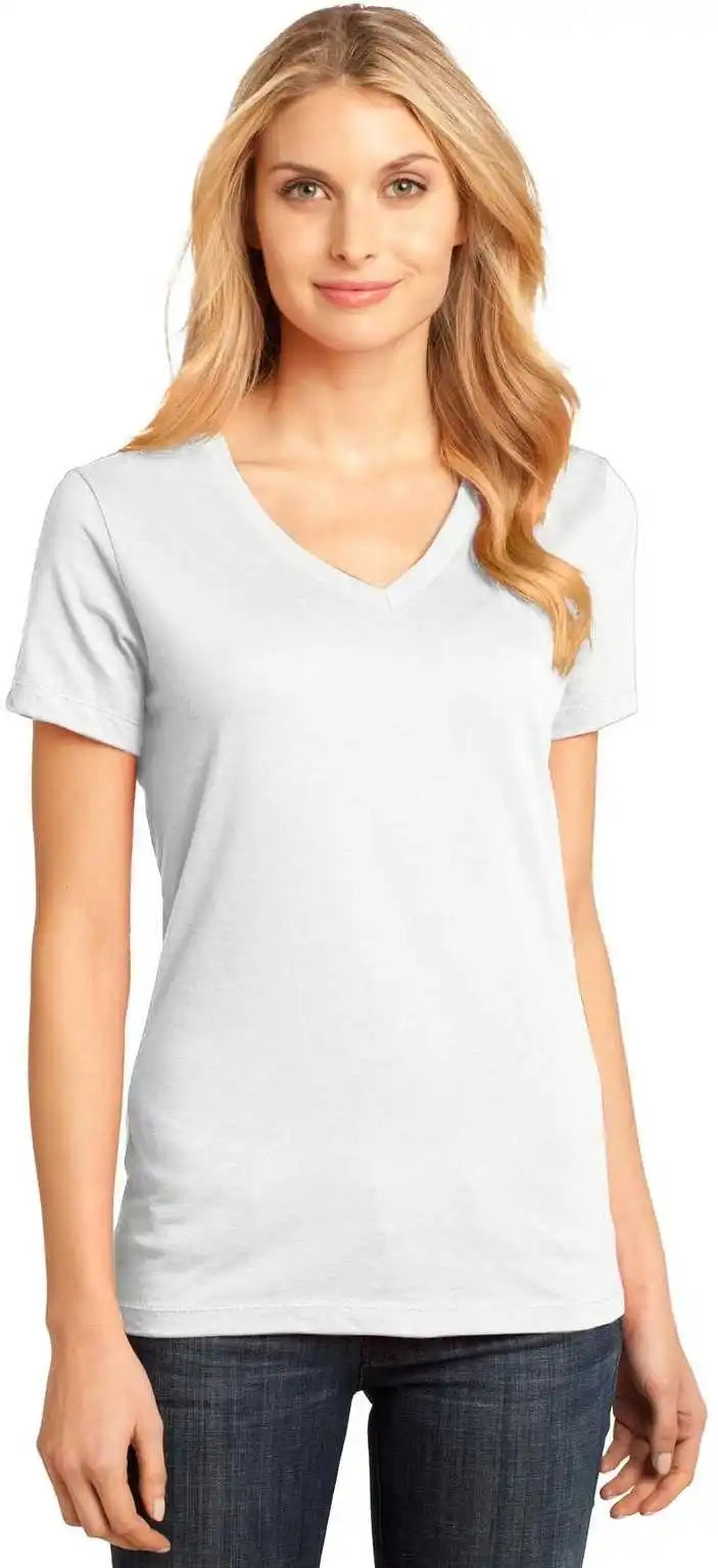District Dm1170l Women’s Perfect Weight v Neck Tee Bright White