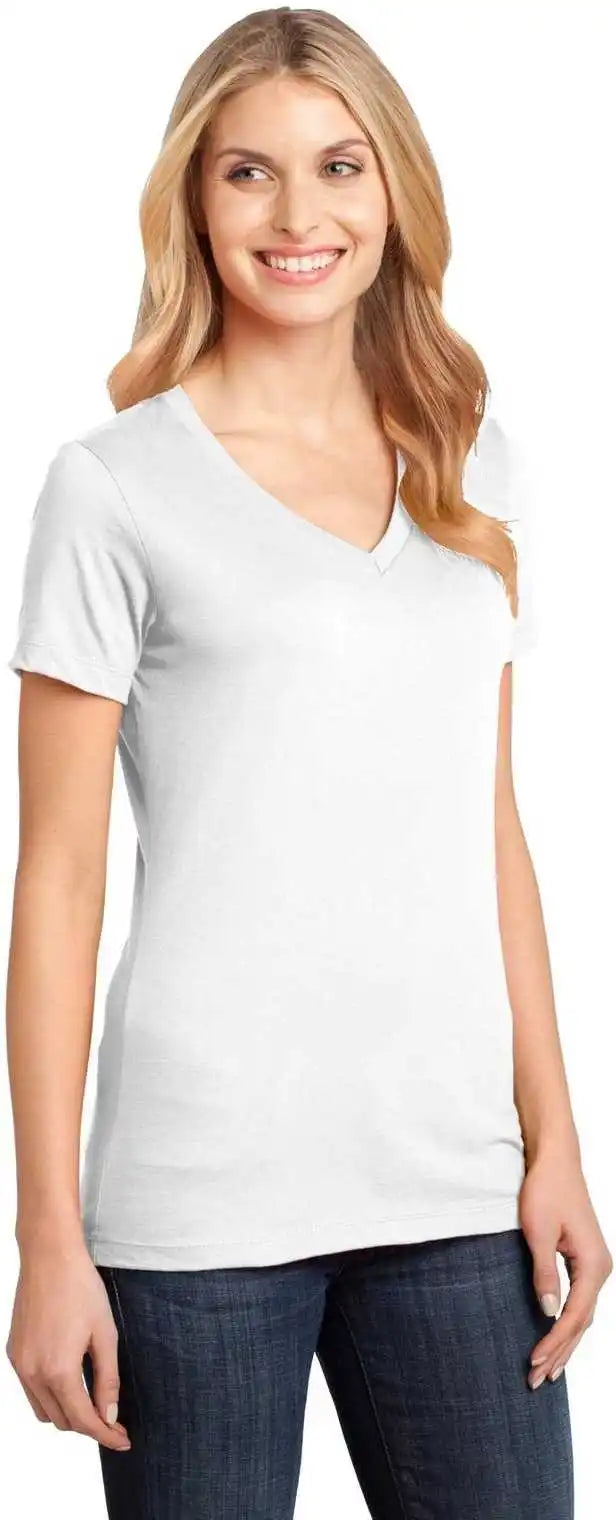 District Dm1170l Women’s Perfect Weight v Neck Tee Bright White