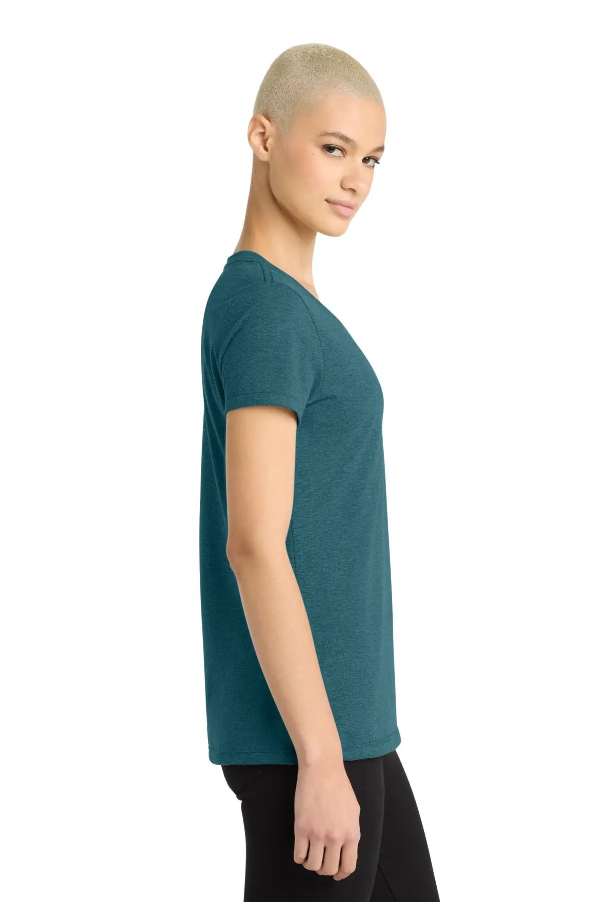 District Dm1170l Women’s Perfect Weight V-neck Tee - Caribbean Blue Heather