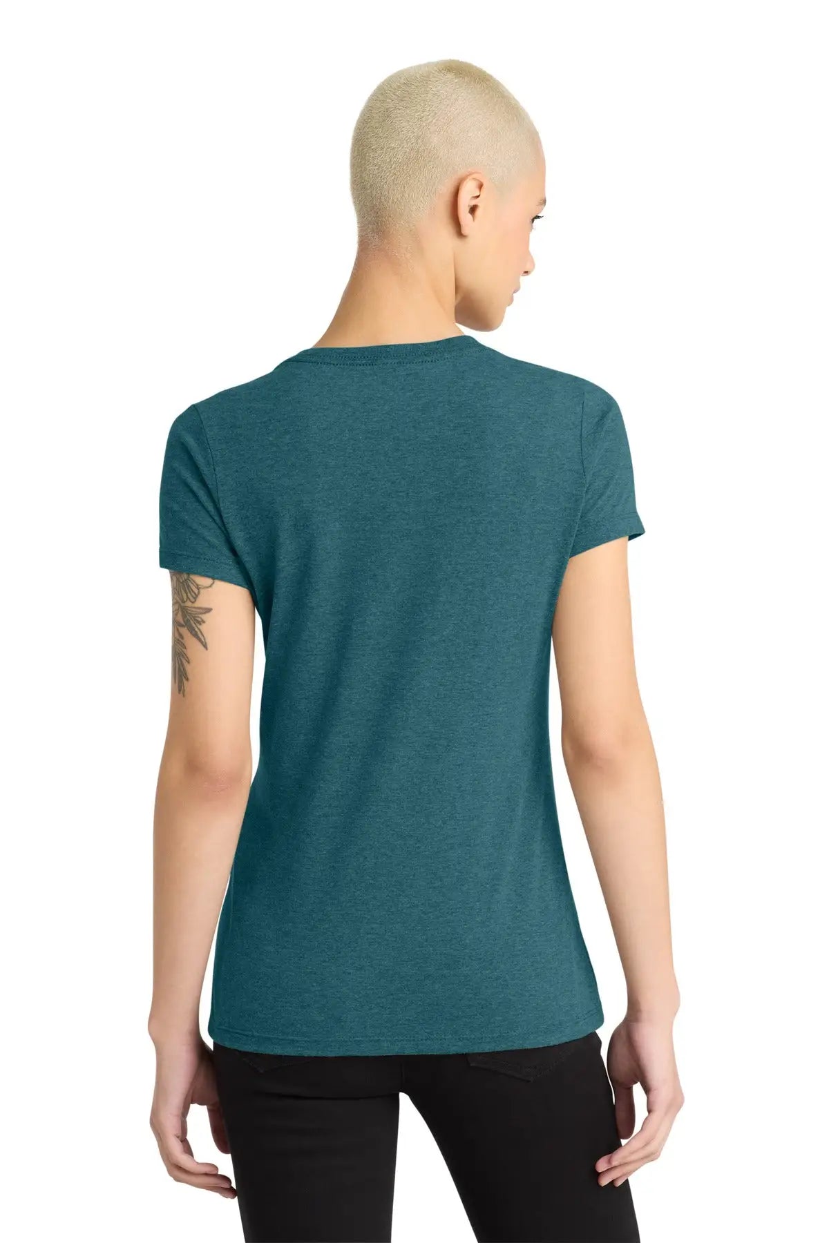 District Dm1170l Women’s Perfect Weight V-neck Tee - Caribbean Blue Heather