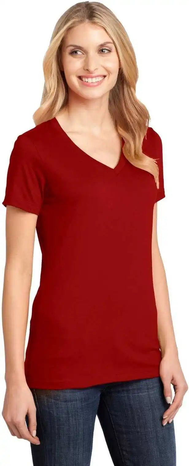 District Dm1170l Women’s Perfect Weight v Neck Tee Classic Red