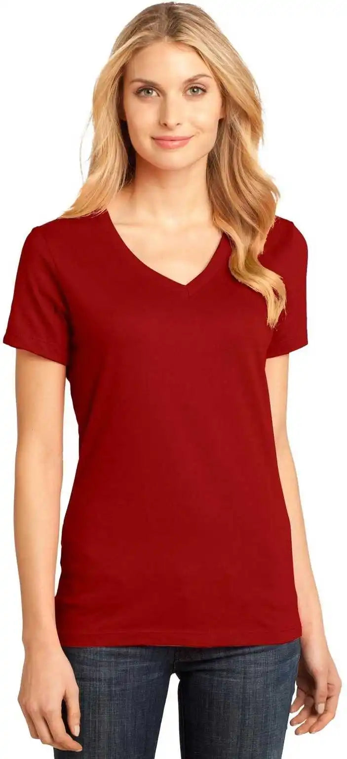 District Dm1170l Women’s Perfect Weight v Neck Tee Classic Red
