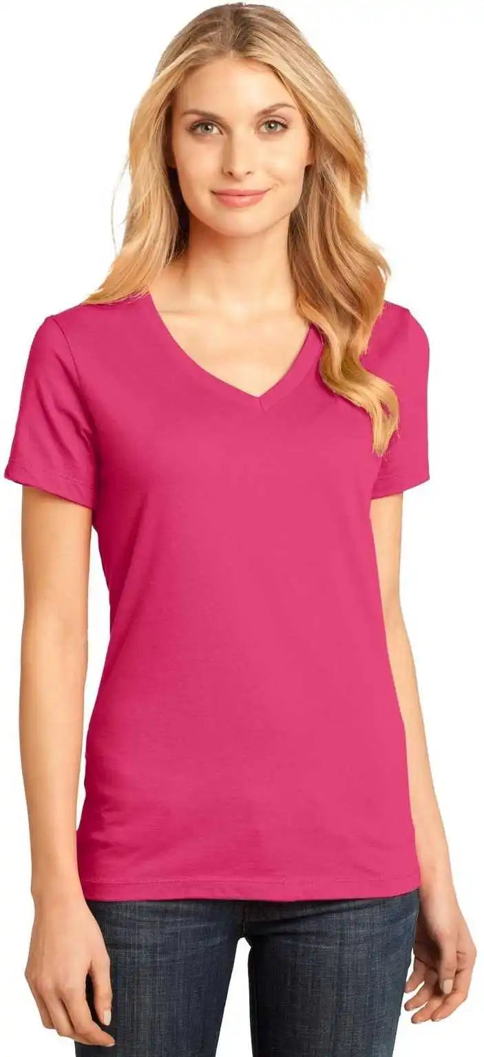 District Dm1170l Women’s Perfect Weight v Neck Tee Dark Fuchsia