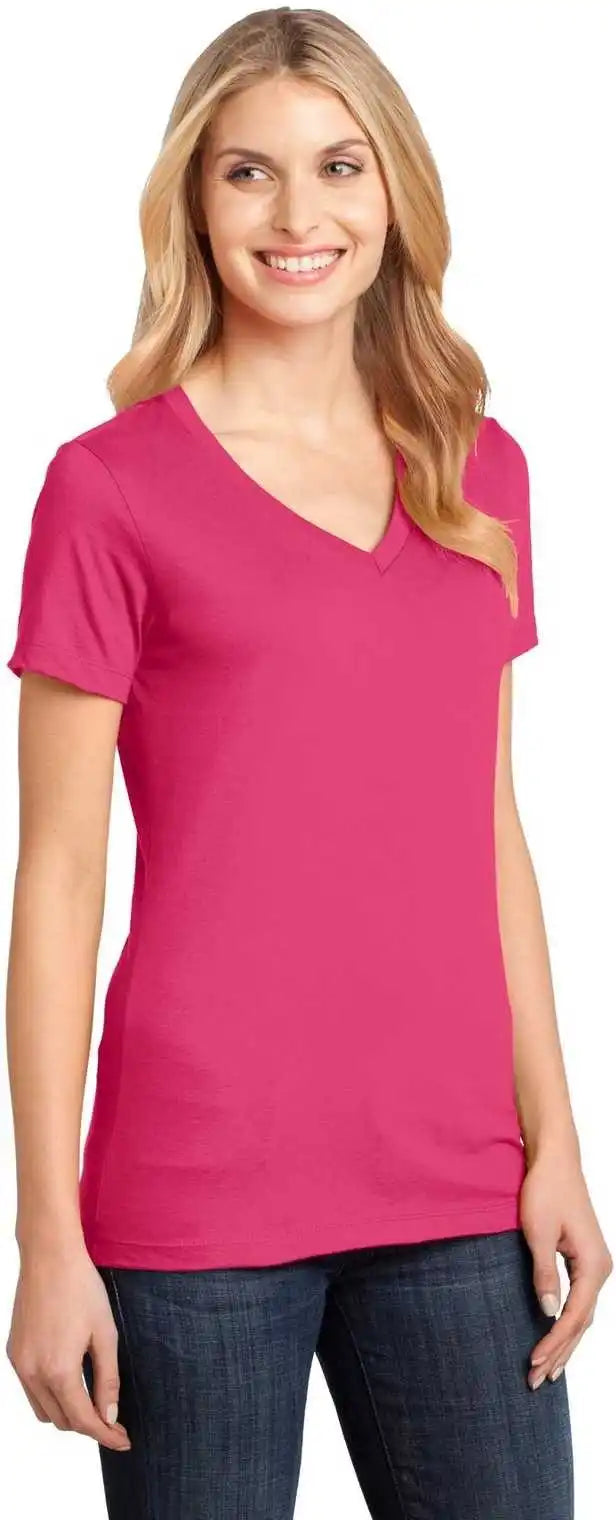 District Dm1170l Women’s Perfect Weight v Neck Tee Dark Fuchsia
