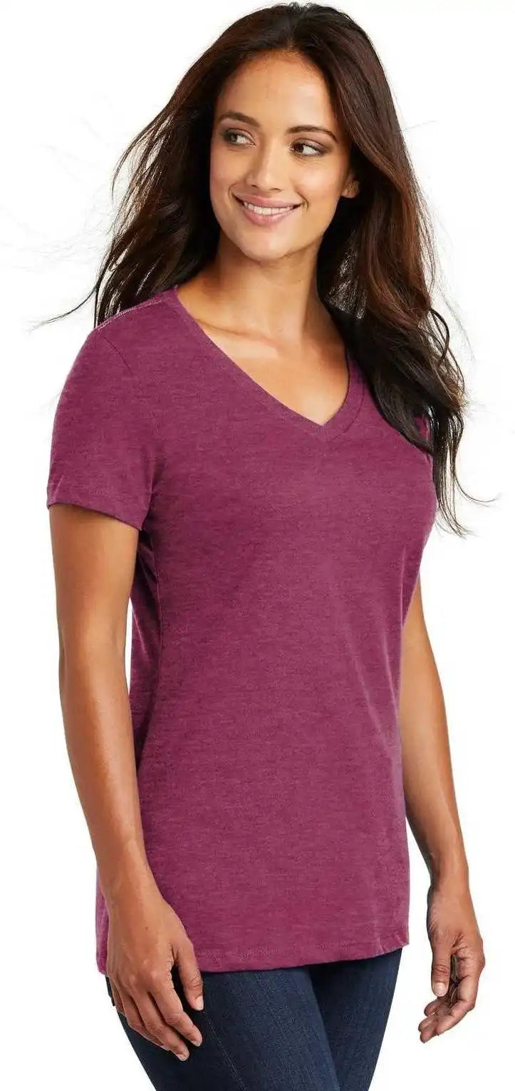 District Dm1170l Women’s Perfect Weight v Neck Tee Heathered Loganberry