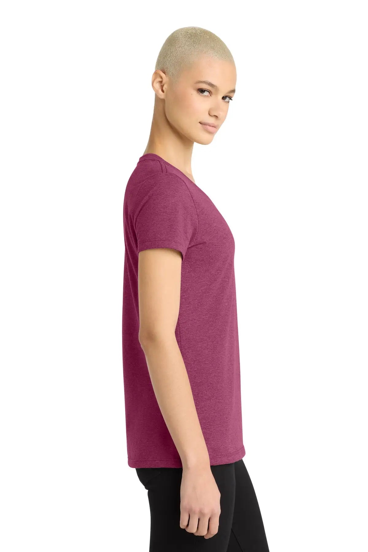 District Dm1170l Women’s Perfect Weight V-neck Tee - Heathered Loganberry