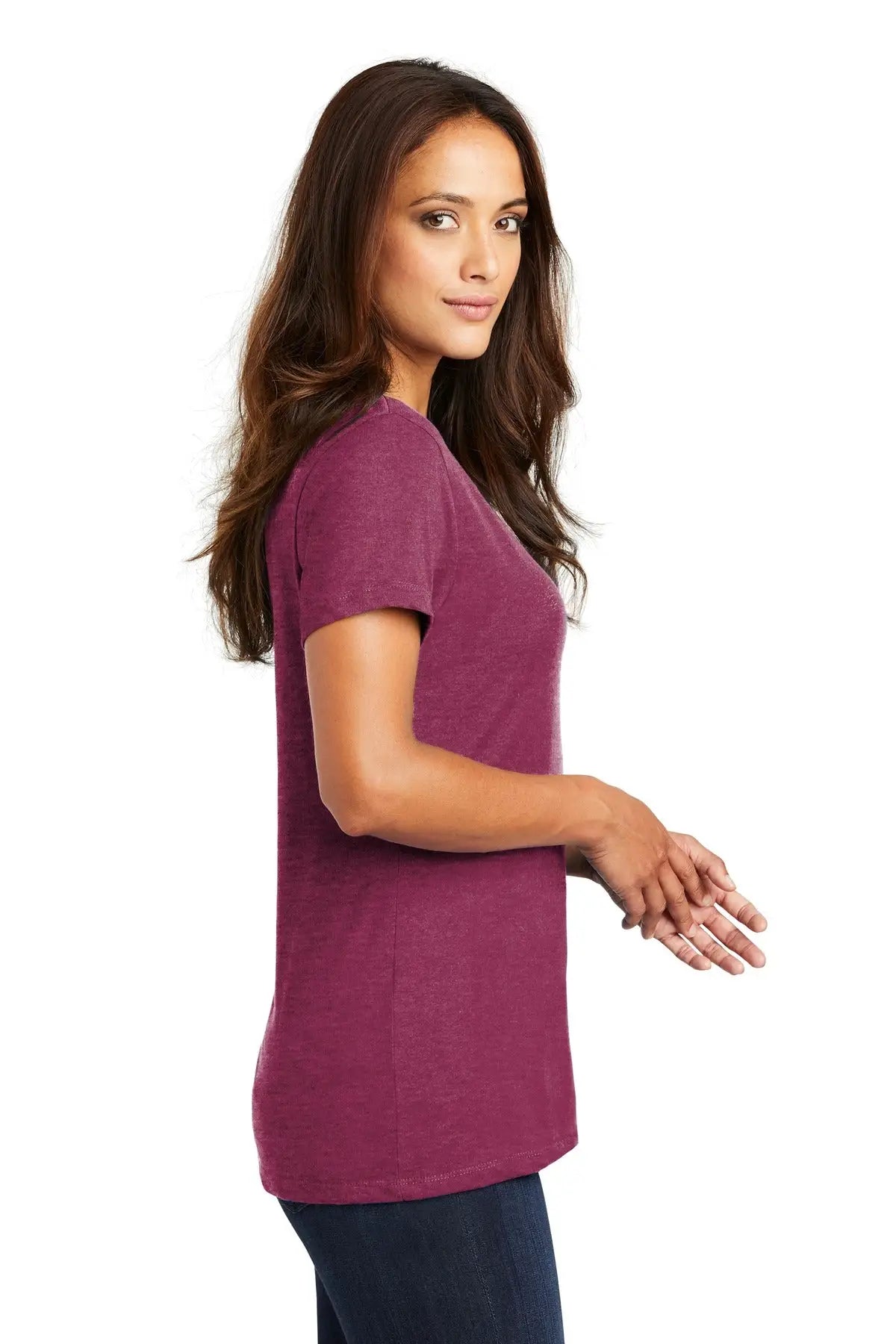 District Dm1170l Women’s Perfect Weight V-neck Tee - Heathered Loganberry