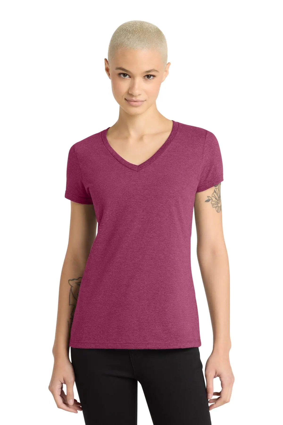 District Dm1170l Women’s Perfect Weight V-neck Tee - Heathered Loganberry