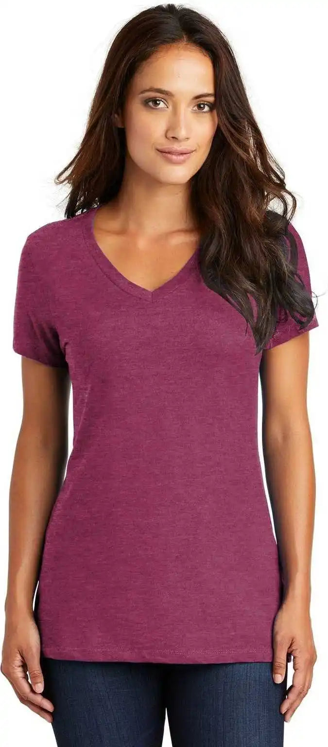 District Dm1170l Women’s Perfect Weight v Neck Tee Heathered Loganberry