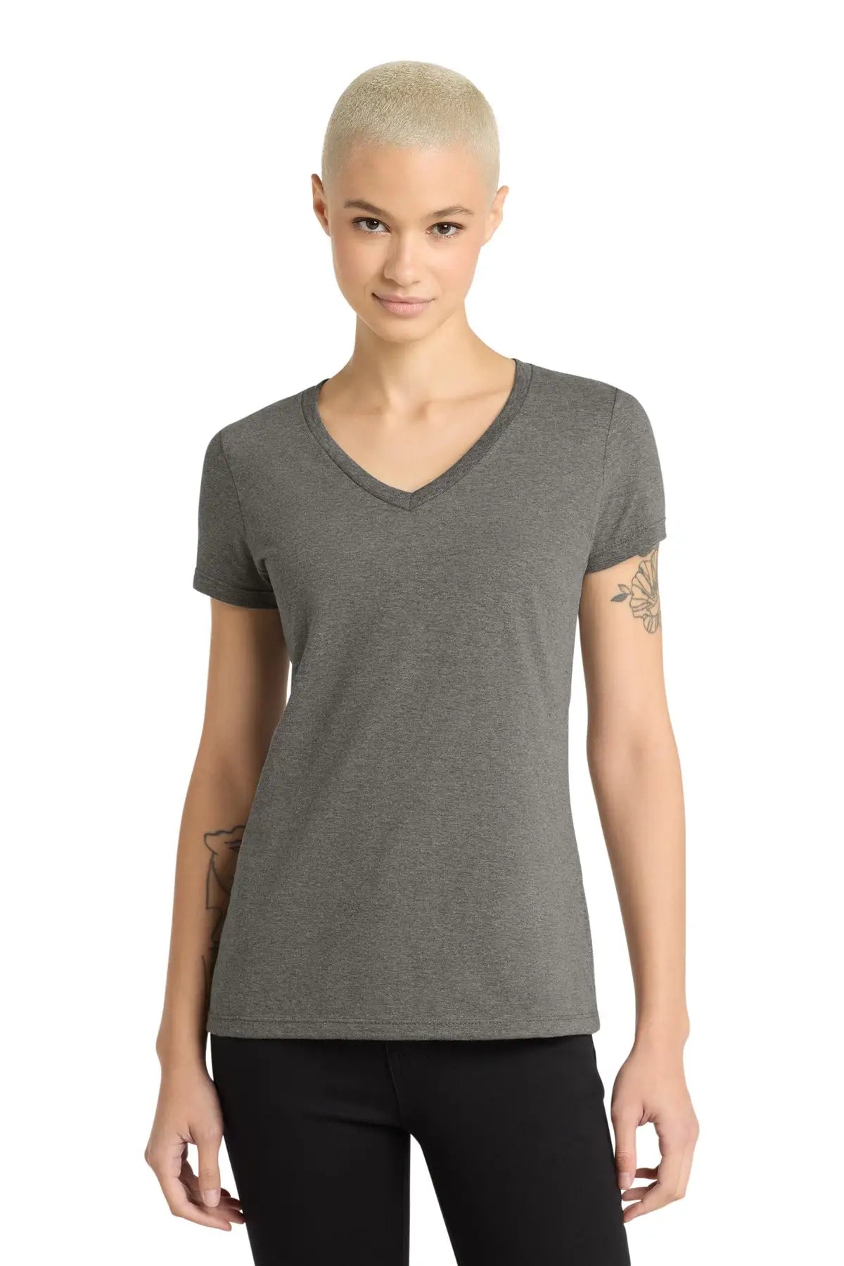 District Dm1170l Women’s Perfect Weight V-neck Tee - Heathered Charcoal