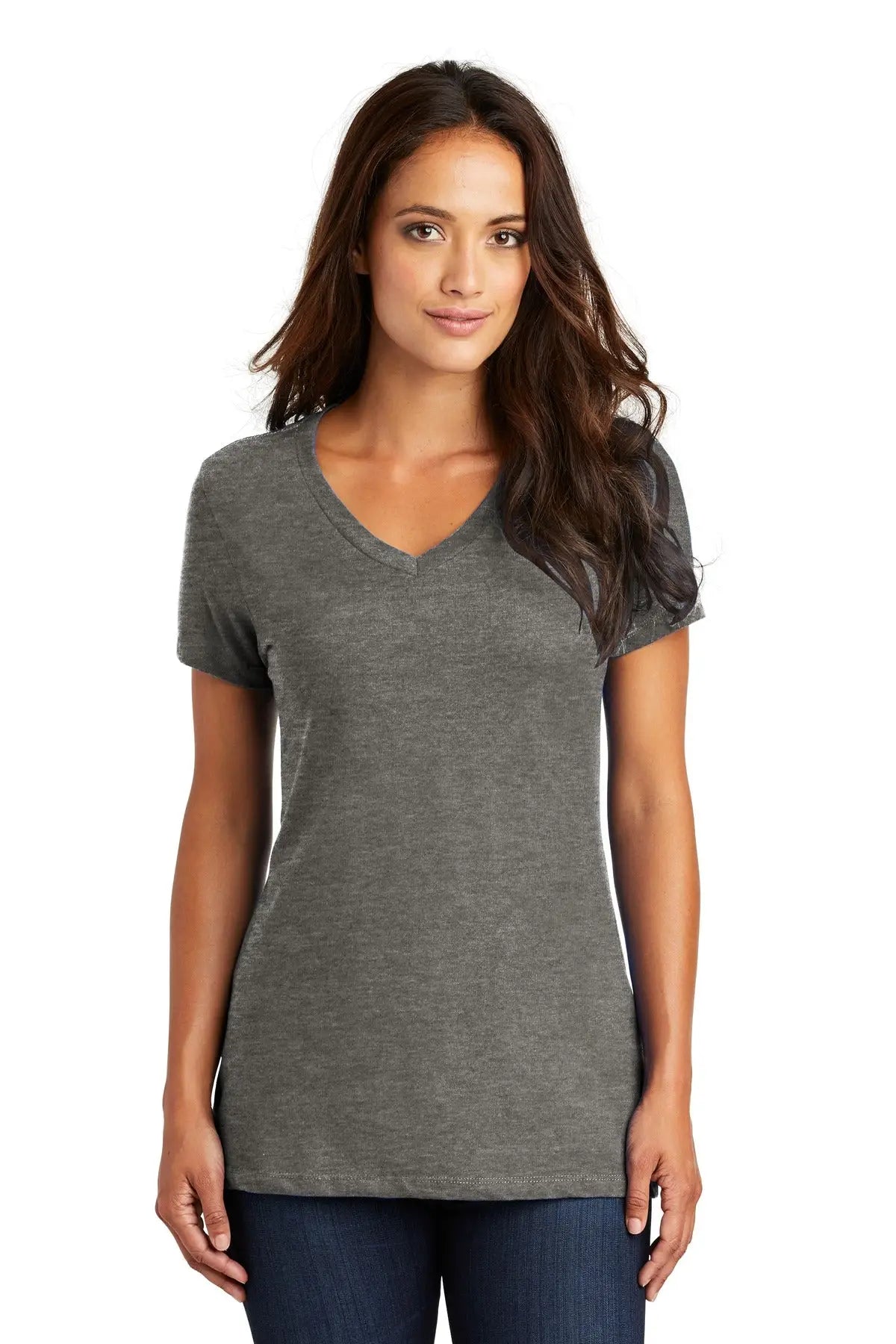 District Dm1170l Women’s Perfect Weight V-neck Tee - Heathered Charcoal - Ladies Xs