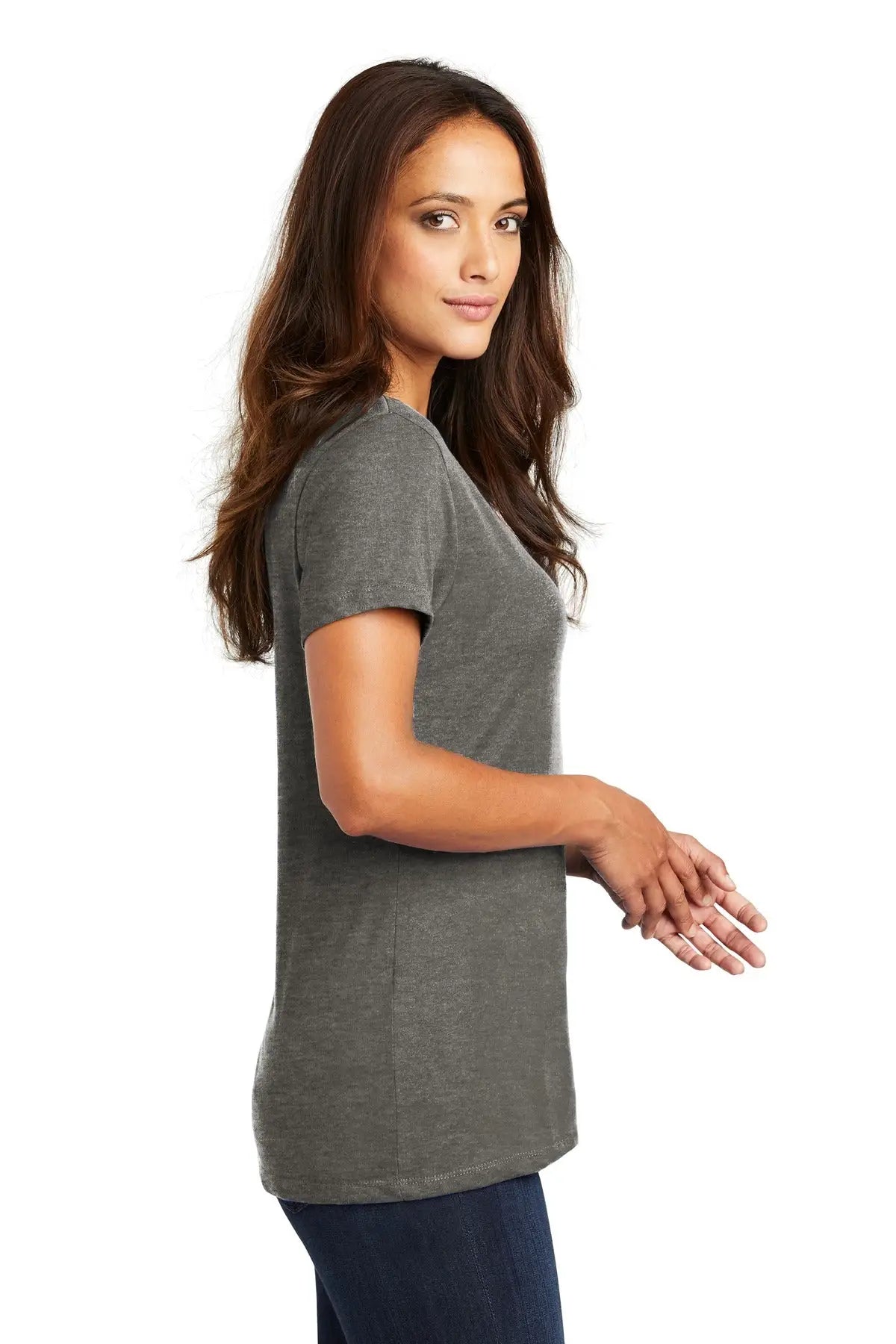 District Dm1170l Women’s Perfect Weight V-neck Tee - Heathered Charcoal