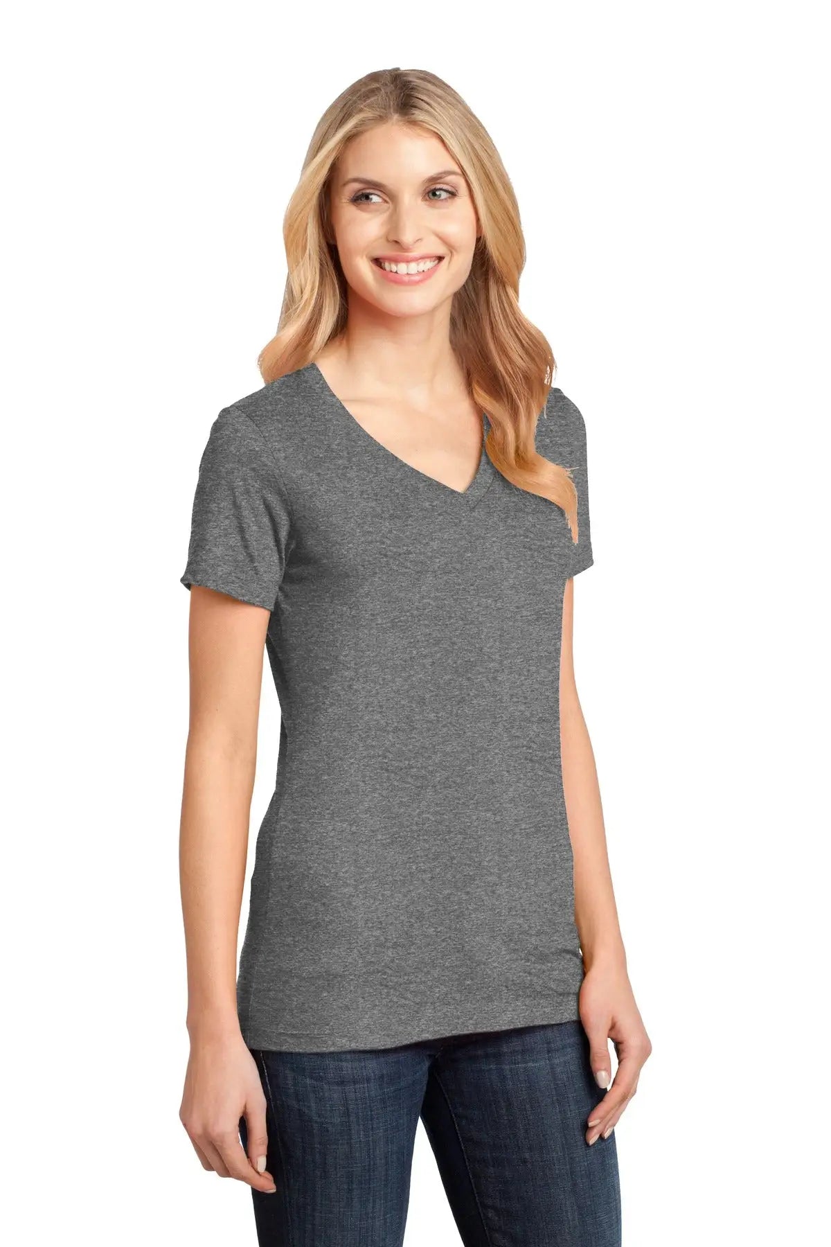 District Dm1170l Women’s Perfect Weight V-neck Tee - Heathered Nickel