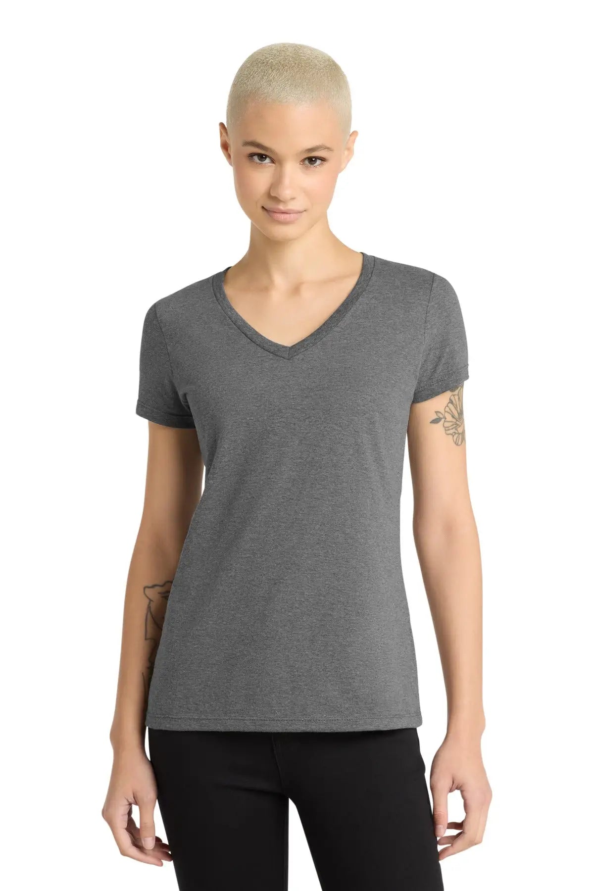 District Dm1170l Women’s Perfect Weight V-neck Tee - Heathered Nickel - Ladies Xs